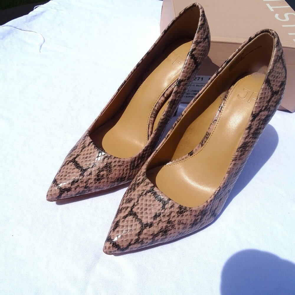 JustFab Taupe Snakeskin Pointed-Toe Pumps